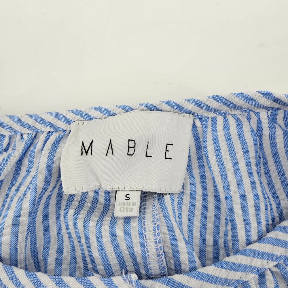 Mable Romper Women Small Blue White Striped Floral Embroidered Scallop Trim Boho - Picture 4 of 6